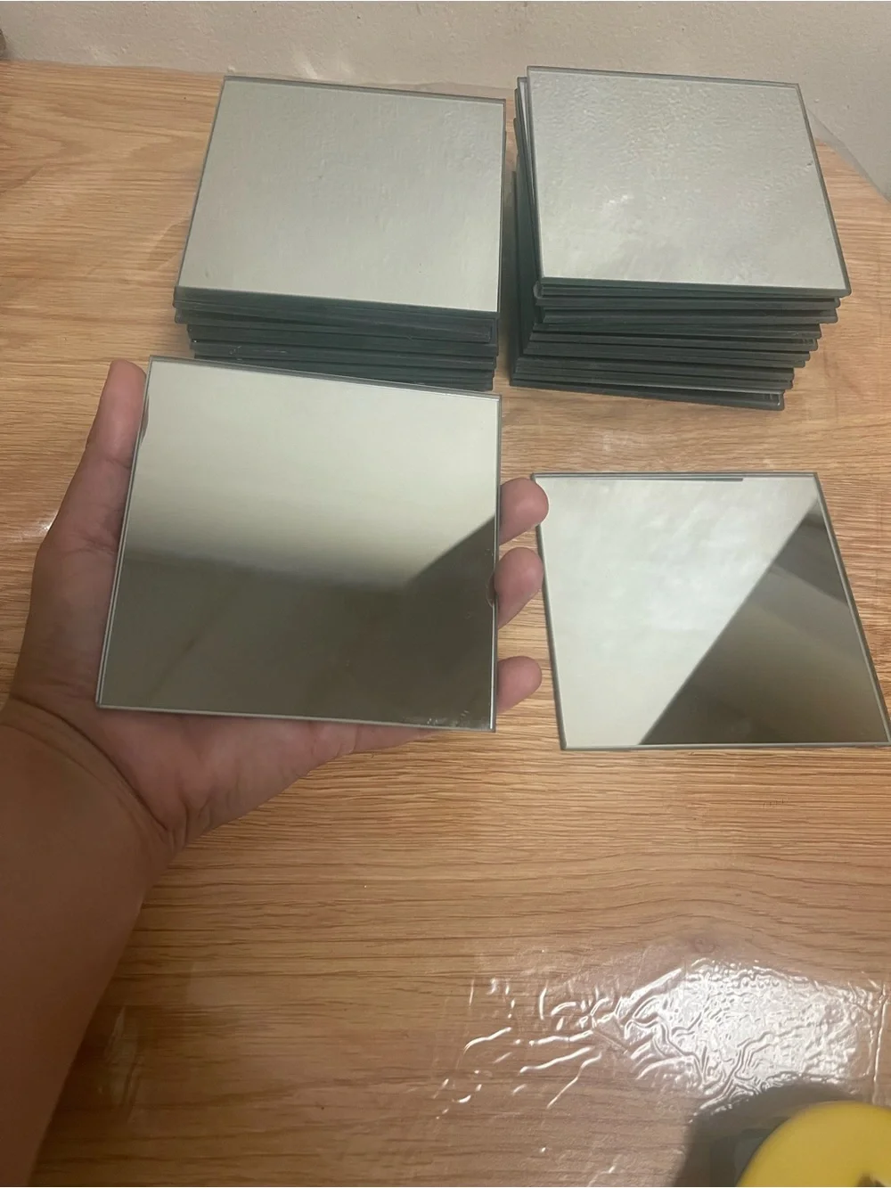 Small square mirrors with a smooth seamed edge 30 pieces